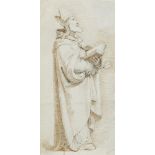 Tommaso Minardi (Italian, 1787-1871), Study of Saint Agostino at prayer, pen and ink, unframed, 21 x