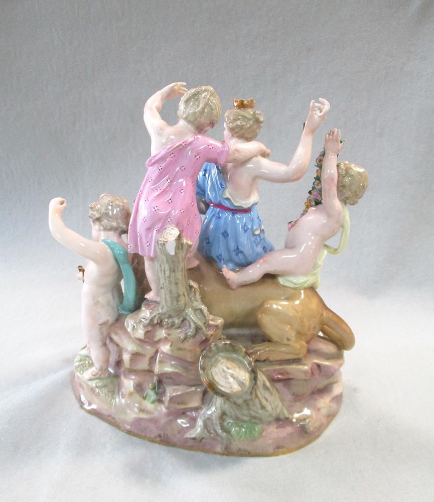 A Meissen allegorical figure group of 'Earth', 19th century, the lady seated on a lion's back, - Image 6 of 11