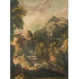 Italian School, 18th-19th Century An Italianate landscape with a castle above a waterfall on a river