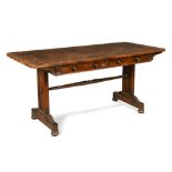 A William IV rosewood centre table, on trestle end supports and two frieze drawers 72 x 151 x