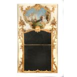A late 19th century French painted and parcel gilt Trumeau, with Fragonard style painted panel 224 x