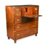 A Victorian mahogany and brass campaign chest, with secretaire drawer, made in two sections with