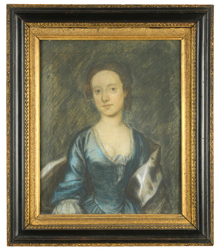 English School, 18th Century Portrait of a lady in a gold dress and blue cloak; Portrait of a lady - Image 3 of 16