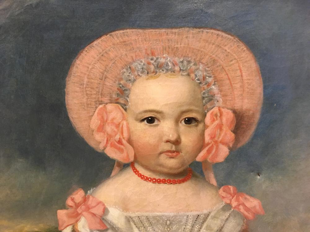 English Provincial School, late 18th Century Portrait of a small girl in a cream dress with pink - Image 2 of 8