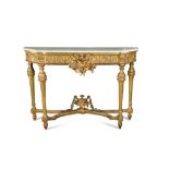 A mid-19th century Continental gilt gesso breakfront console table, with a white marble top 102 x
