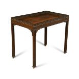 A George III and later mahogany 'Chinese Chippendale' design silver table,
