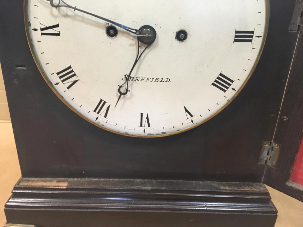 A Regency ebonised bracket clock, the single pad top case with carrying handle above 8inch (20cm) - Image 4 of 10