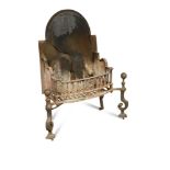 A George II cast iron basket fire grate, on S-scroll supports with ball finials 109 x 88 x 44cm (