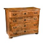 An 18th century olive wood Maltese commode, of en arbalete outline, on four squat bun feet 101 x 122