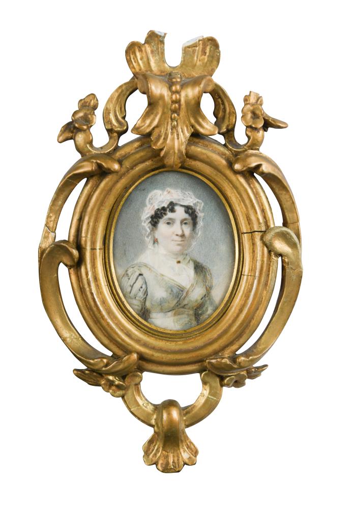 English School, 19th Century Portrait miniature of a Lady in a lace mob cap; and Portrait of a