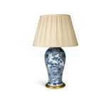 A 19th century Chinese blue & white vase and cover, now as a table lamp, painted with scenes of