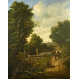 Follower of John Constable, mid 19th Century The Lock Gate with figures to the foreground, the