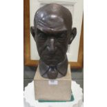 M Crossley, a bronze head of a man, signed and dated 1942, approx 40cm high