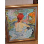 An oil on canvas reproduction after Gauguin, together with a Jack Vettriano print and a large oil on