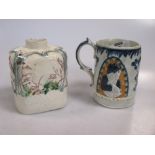 An 18th century pottery caddy by William Greatbatch, circa 1765; a 19th century Prattware mug (2)