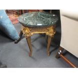 A Louis XVI style giltwood and marble topped stand and another smaller (2)