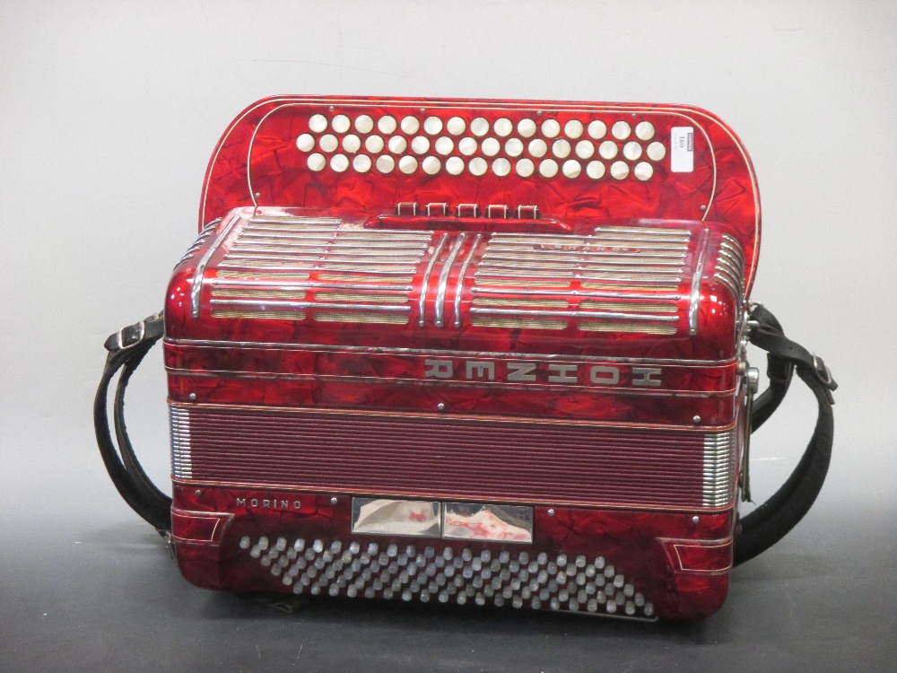 A Hohner Shand Morino 46 button accordion, together with Hohner hard shelled felt lined case