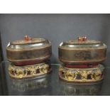 A pair of Chinese export oval laquered and gilt wood boxes , Qing dynasty , 19th century, both of