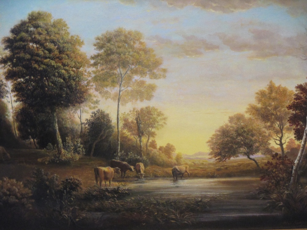 Peter Simpson (British, 20th Century), Cattle by a lake, signed lower right "Peter Simpson '96", oil