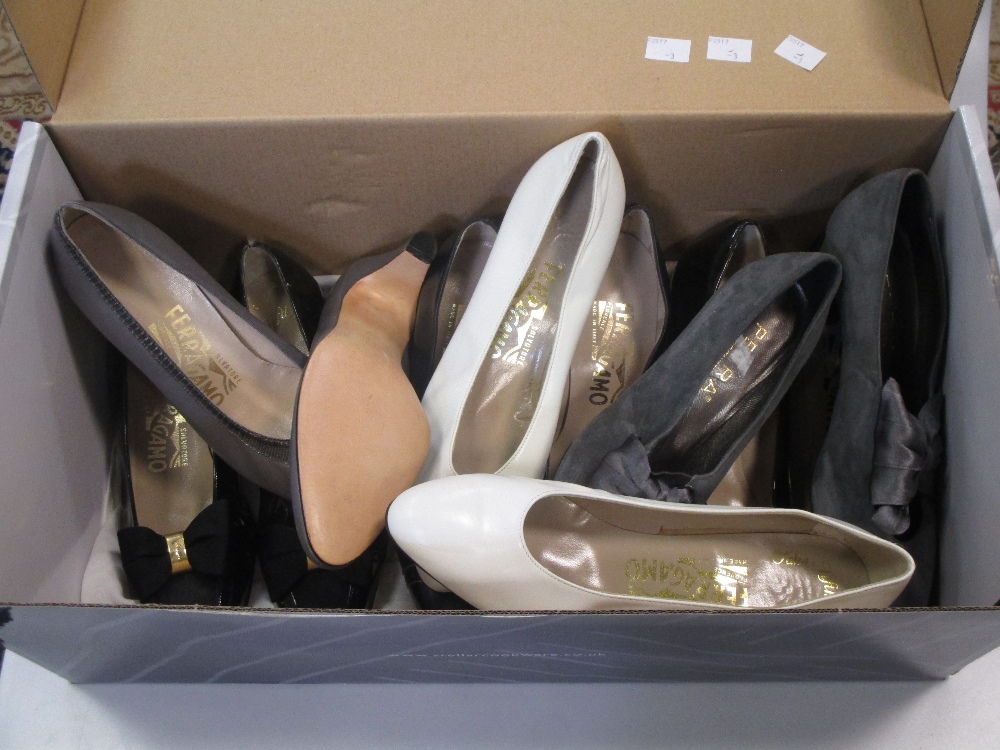 Five pairs of lady's Ferragamo shoes; a pair of lady's Petra Firenze lady's shoes, (never been worn)