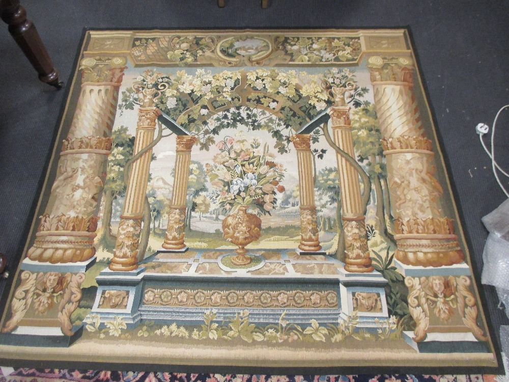 A Chinese machine made wool wall-hanging tapestry in the 17th Century style, as a flower enriched