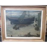 F J Timbrell (British, 20th Century), 'Fishing boat, Brighton', oil on board, 34 x 44 cm