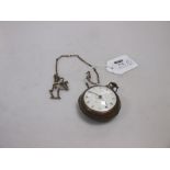 A late 18th century pair cased pocket watch with attached decorative chain, and winding key