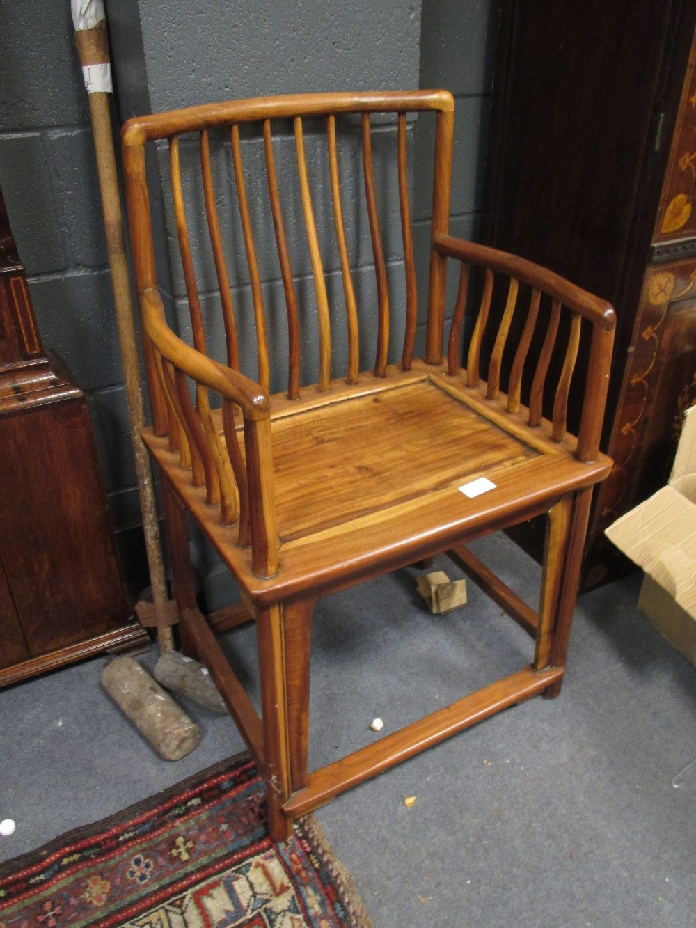 A 20th century Chinese Huanghuali wood Front left leg inner panel is split Knocks to extremeties