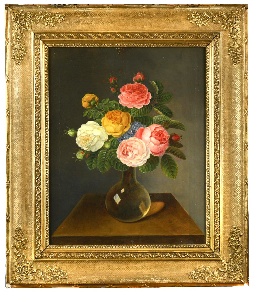 19th Century Continental school, Still life of summer blooms, oil on canvas. 51 x 40 cm approx