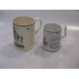 A 19th century creamware frog mug, printed in black with 'His Grace the Duke of Wellington'; a