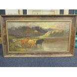 W Caswell (British, 19th Century), Highland cattle in a landscape, both signed lower left "W