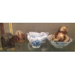 Three 19th century Spode blue and white globular jars and covers, (one slightly damaged), a