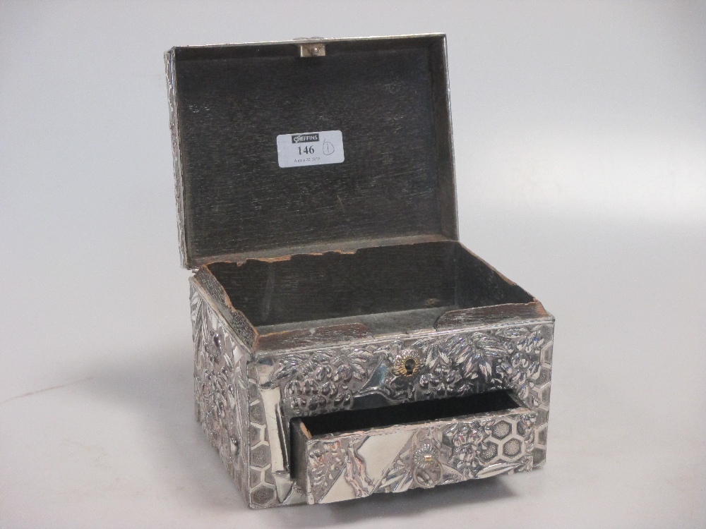 Chinese plated metal casket, with a drawer - Image 2 of 2