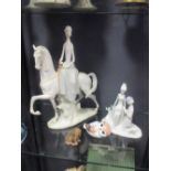 A Lladro woman riding sidesaddle, Copenhagen hound, a Rosenthall figural group and a Royal Crown