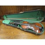 A German violin with Stradivarius label (full size) cased