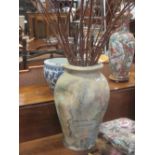 A Painted Terracotta Urn, 65cm H