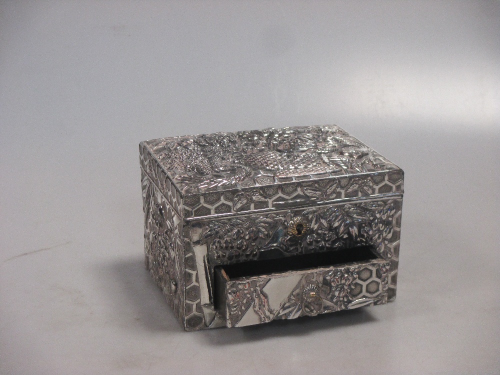 Chinese plated metal casket, with a drawer