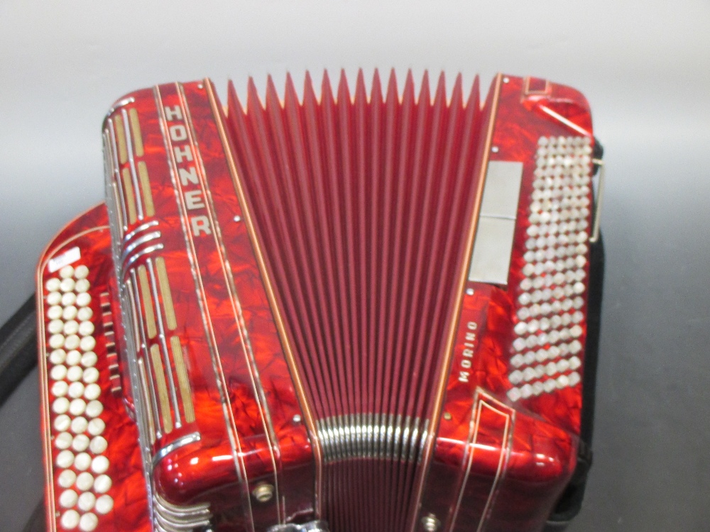 A Hohner Shand Morino 46 button accordion, together with Hohner hard shelled felt lined case - Image 11 of 12