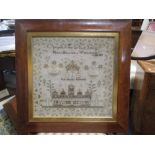 Betty Helliwell's Sampler, worked by her aged 20 years, 1828, depicting Solomon's Temple "Prepare to