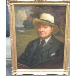 E B Narae (British, early 20th Century), Portrait of Edwin Elliot, seated, in straw hat and