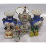 A collection of porcelain to include a Coalport inkwell and vase, an English porcelain miniature