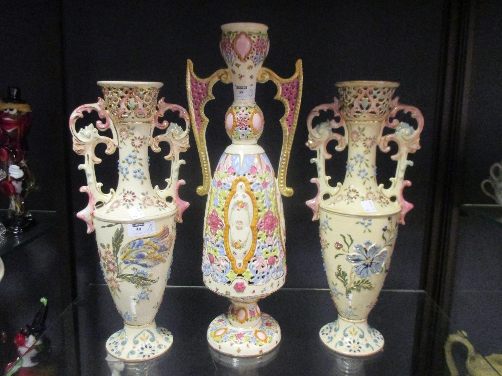 A pair of Fischer vases and another (3)