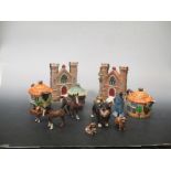 A pair of Staffordshire gateway spill holders, Beswick animals etc. (qty)