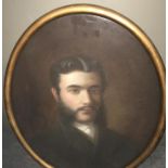 English School, 19th Century, Portrait of a gentleman in black with white stock, pastel, oval, 59