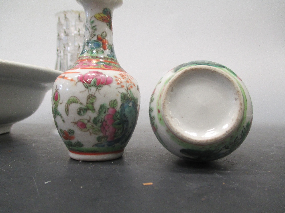 A small collection of ceramics and glass - a pair of cut glass candlesticks with pendant finge, a - Image 4 of 4