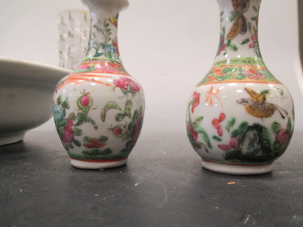 A small collection of ceramics and glass - a pair of cut glass candlesticks with pendant finge, a - Image 3 of 4