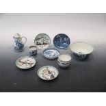 A group of 18th century Worcester blue and white porcelain, to include a slop bowl, a small lidded