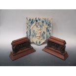 Antique ceramic tile fragment and furniture mounts