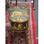 A black lacquered and Chinioserie decorated bidet, with faience liner - early 20th Century