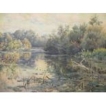 Angelo Fairfax Muckley (exh. 1886-1895) 'Lake Scene', signed, watercolour, 37 x 53cm - purchased